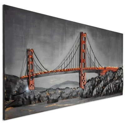 Vancy Arts Golden Gate Bridge Metal Wire Wall Art Wood Board Painting Embossed Galvanized Metal 3D Metal Wall Art Dropshipping